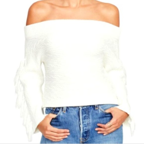 Rachel Roy Off The Shoulder Cropped Fringe Sweater - Picture 15 of 15